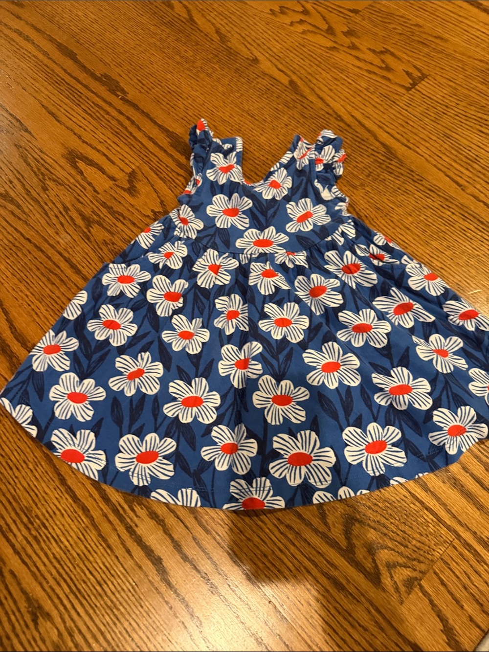 Hanna Andersson Navy Blue Floral Dress with White Daisies and Red Centers